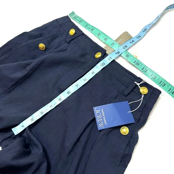 J. Crew x Marie Marot Sz 0 sailor wide leg pants linen blend navy gold buttons - Picture 6 of 7